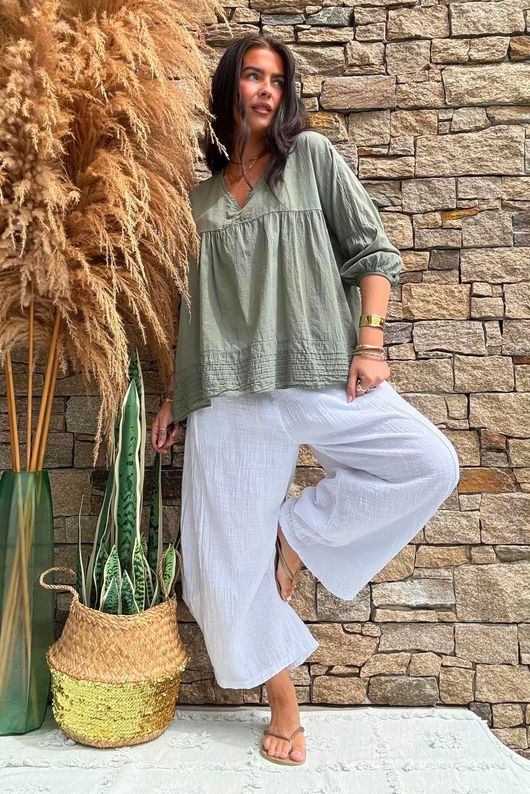 Prairie Pintuck Cotton Smock Khaki